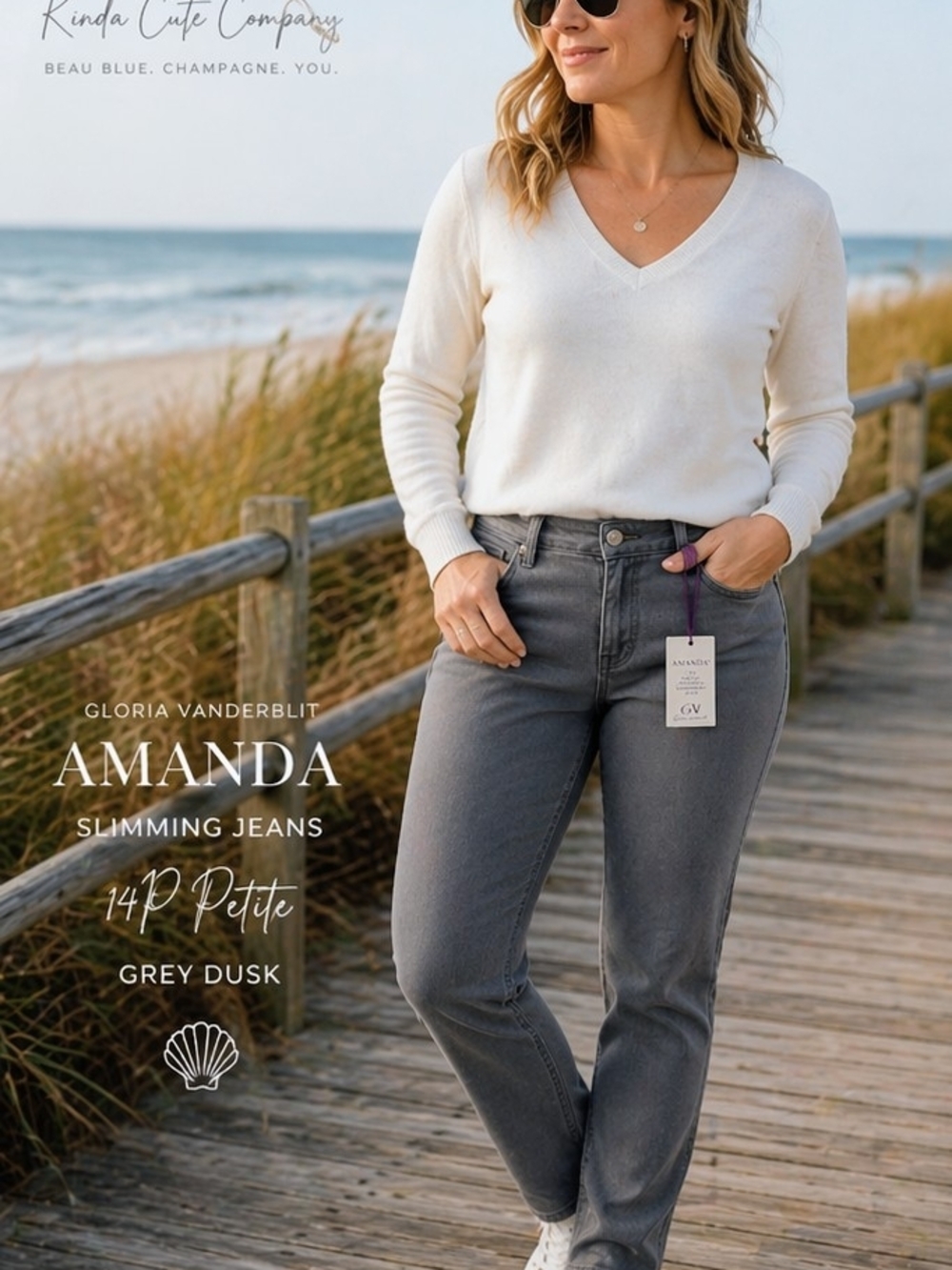 Gloria Vanderbilt Amanda 14P Petite Grey Dusk Slimming Jeans NWT Stretch MidRise